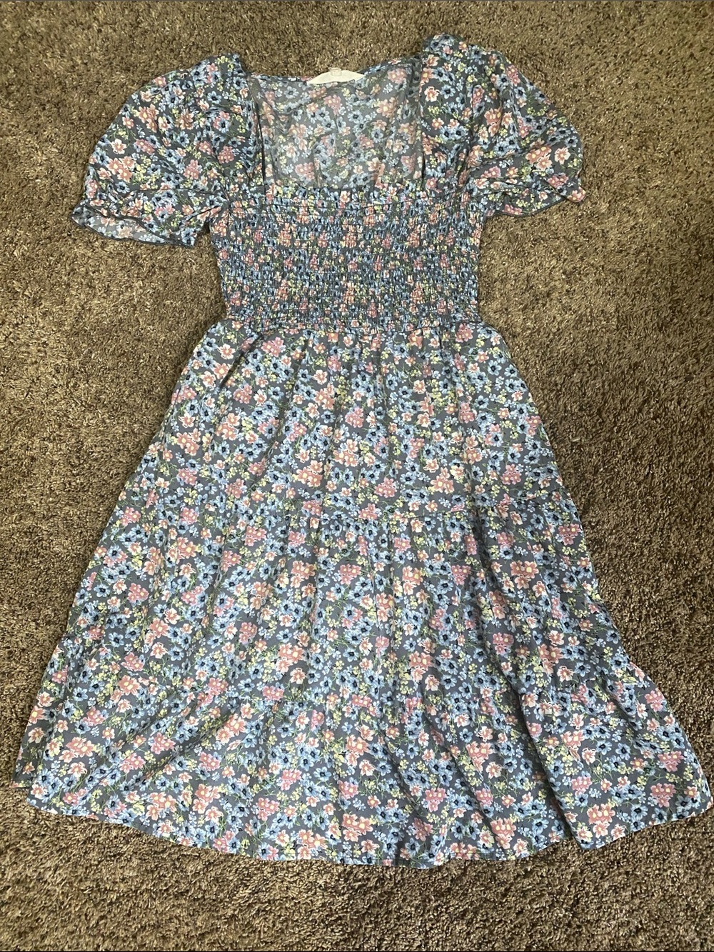 Woman’s Blue Floral Smocked Midi Dress